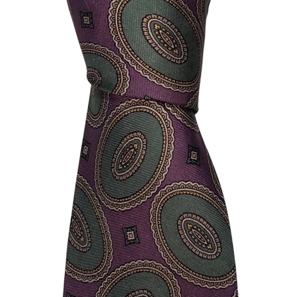 Vintage Polo Ralph Lauren Silk Necktie Mens Purple Green Medallion Designer Tie